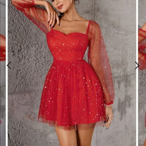 Double Crazy Star Mesh Fit & Flare Dress